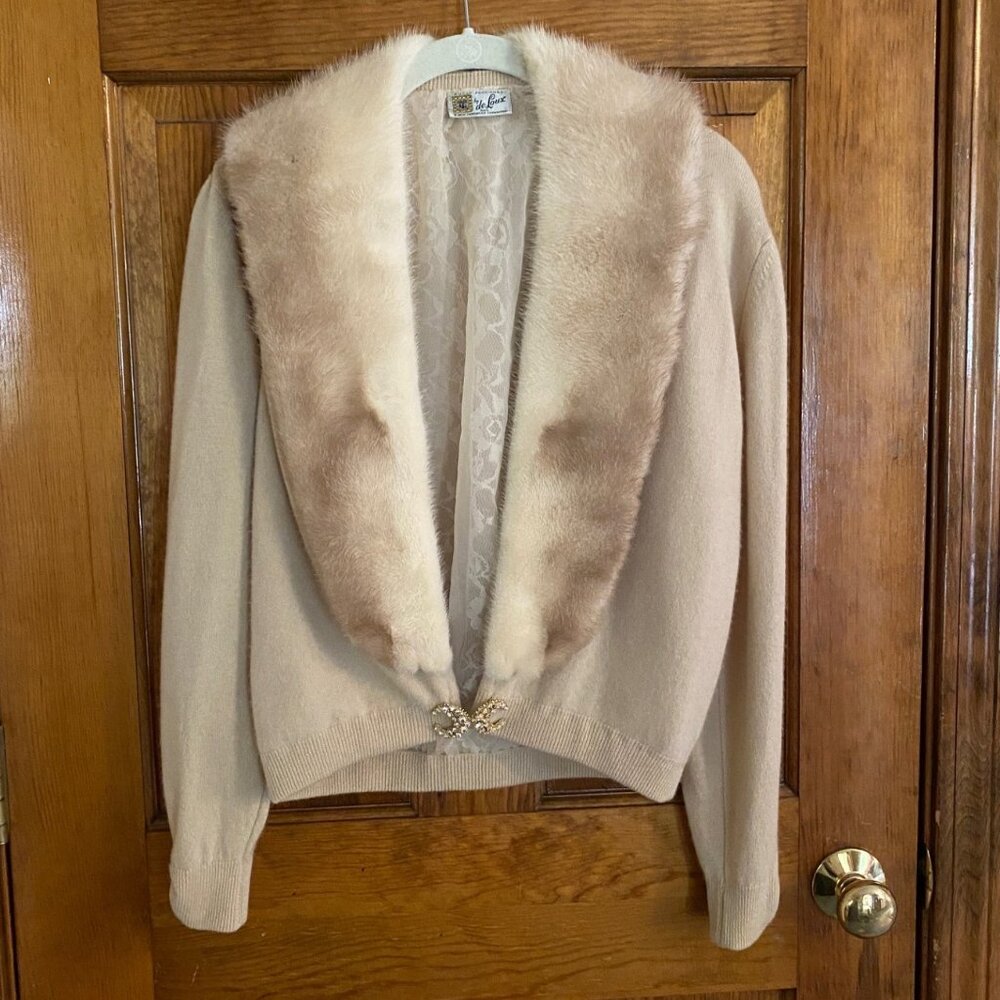 Vintage - Two Cashmere Sweaters with Removable Fur Collar and Rhinestone Accents